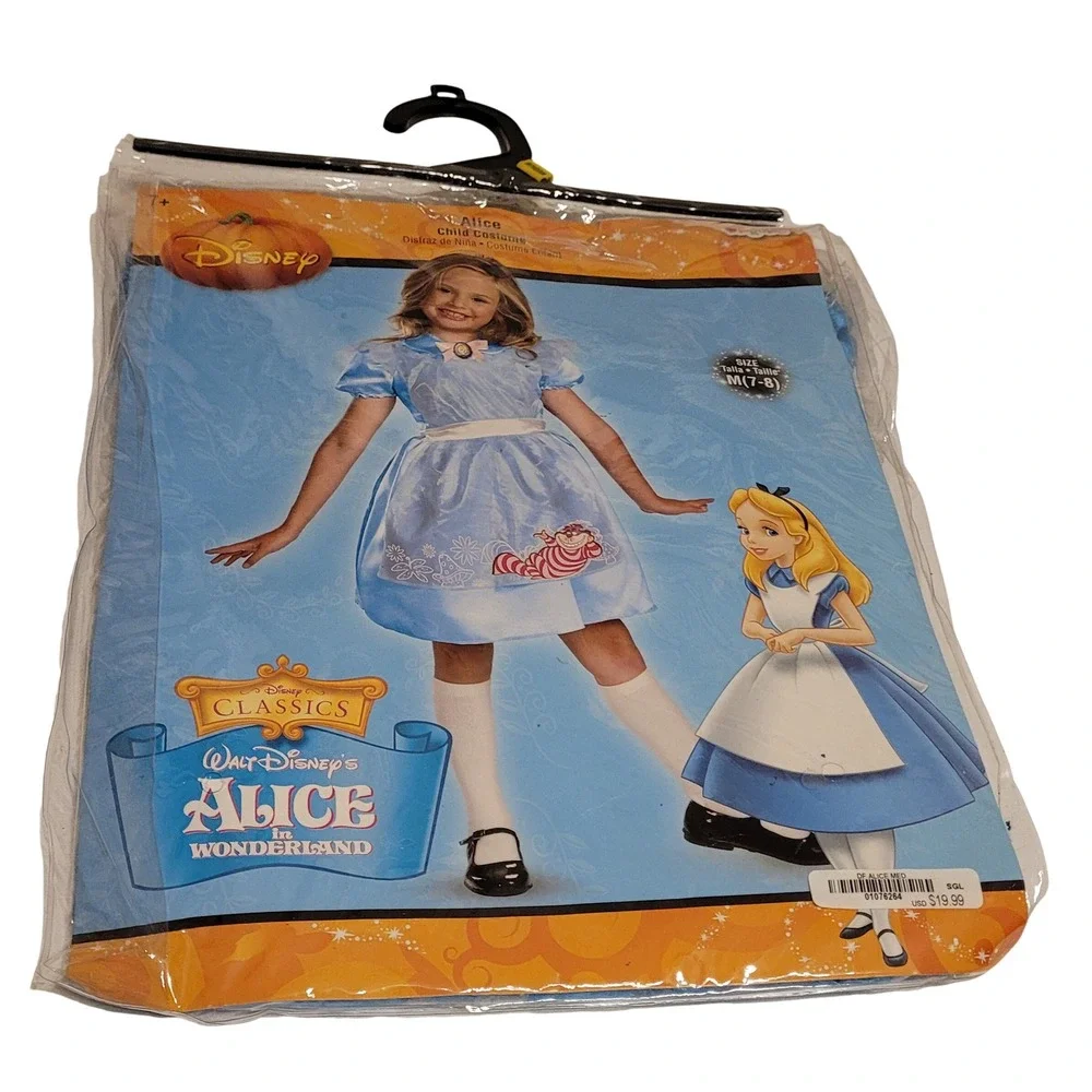 Disney Alice in Wonderland Costume Girls Size M 7-8 Blue White Cheshire Cat NEW